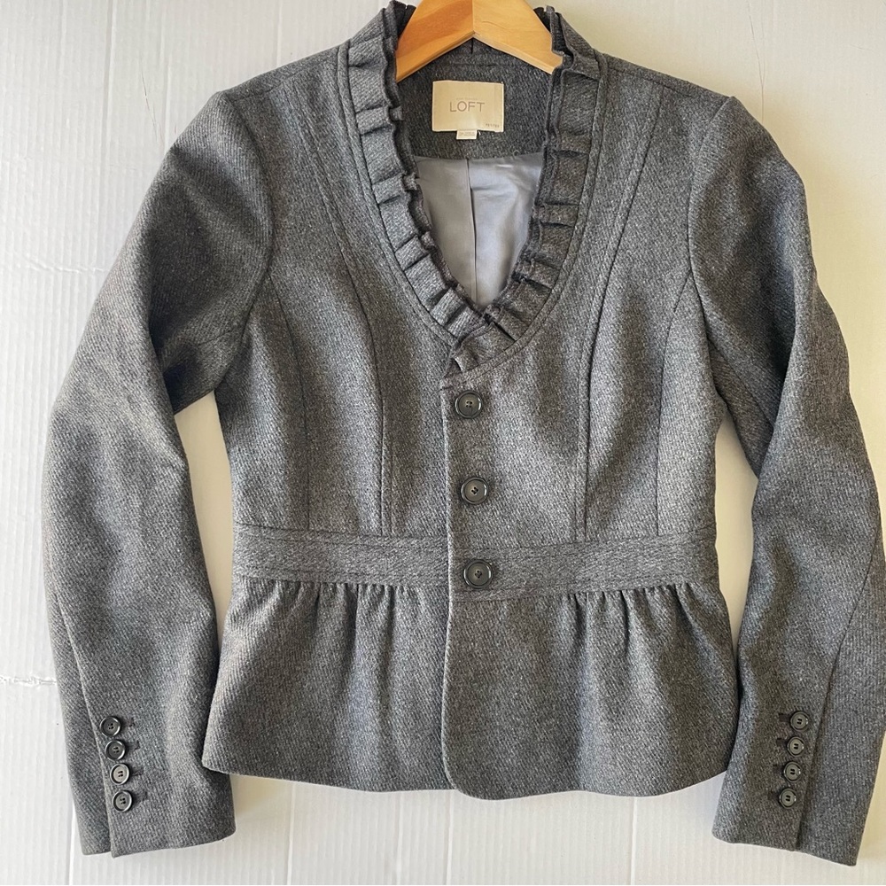LOFT Charcoal Ruffled Suit Jacket